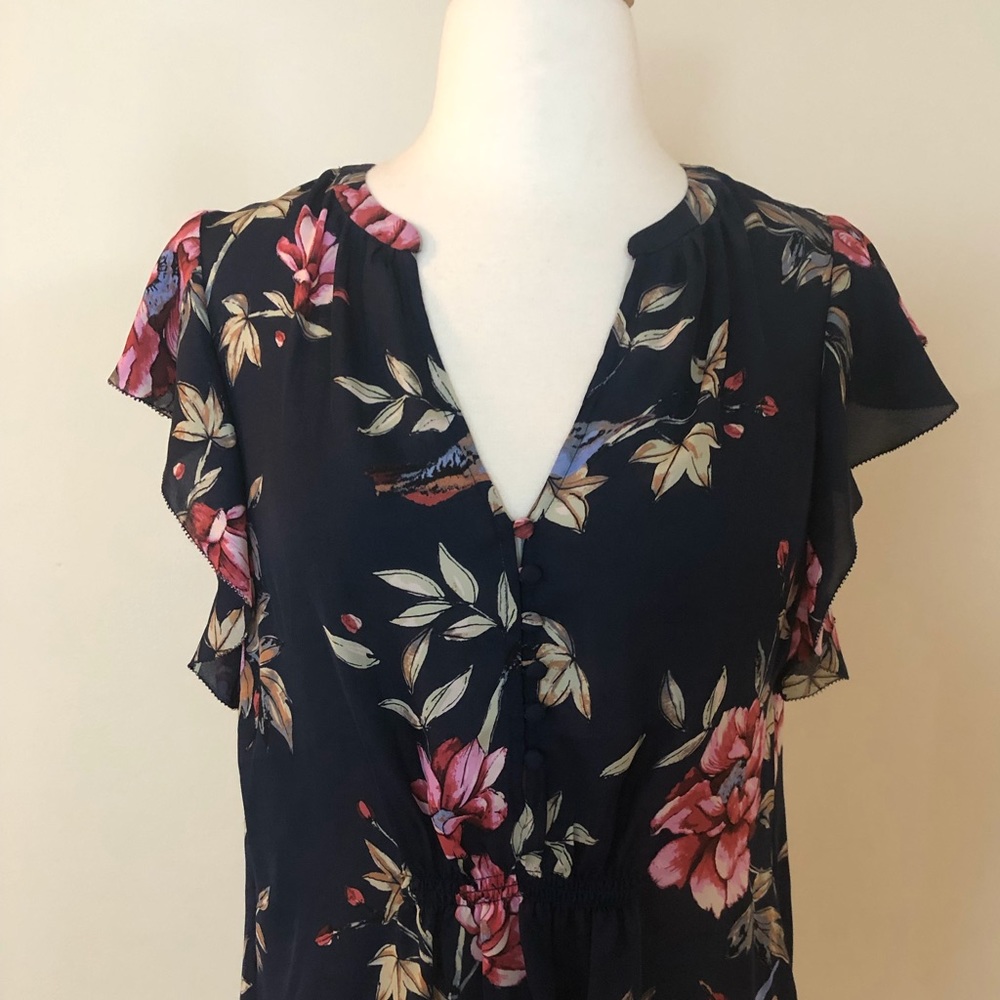Joie XS Silk Navy Floral Blouse